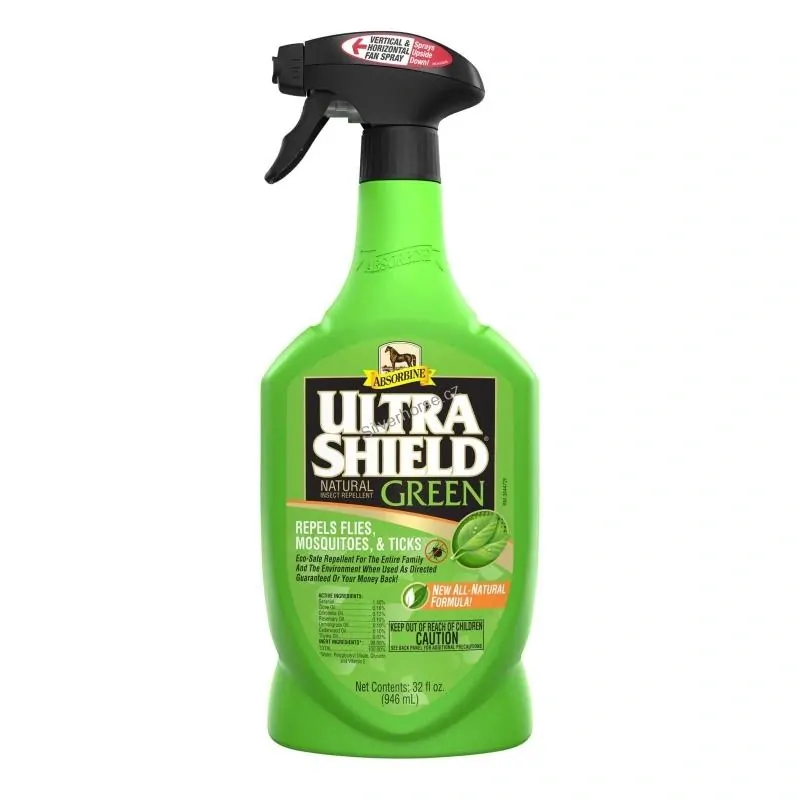 Absorbine UltraShield GREEN – přírodní koňský deodorant s esenciálními oleji (Lahev s rozprašovačem, 946 ml)