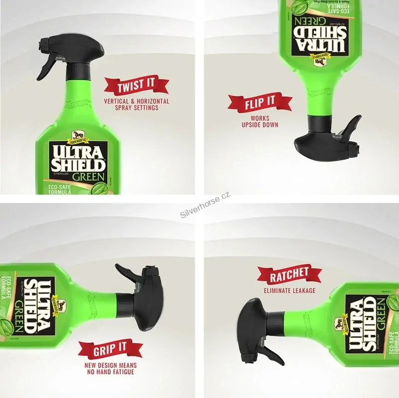 Absorbine UltraShield GREEN – přírodní koňský deodorant s esenciálními oleji (Lahev s rozprašovačem, 946 ml)